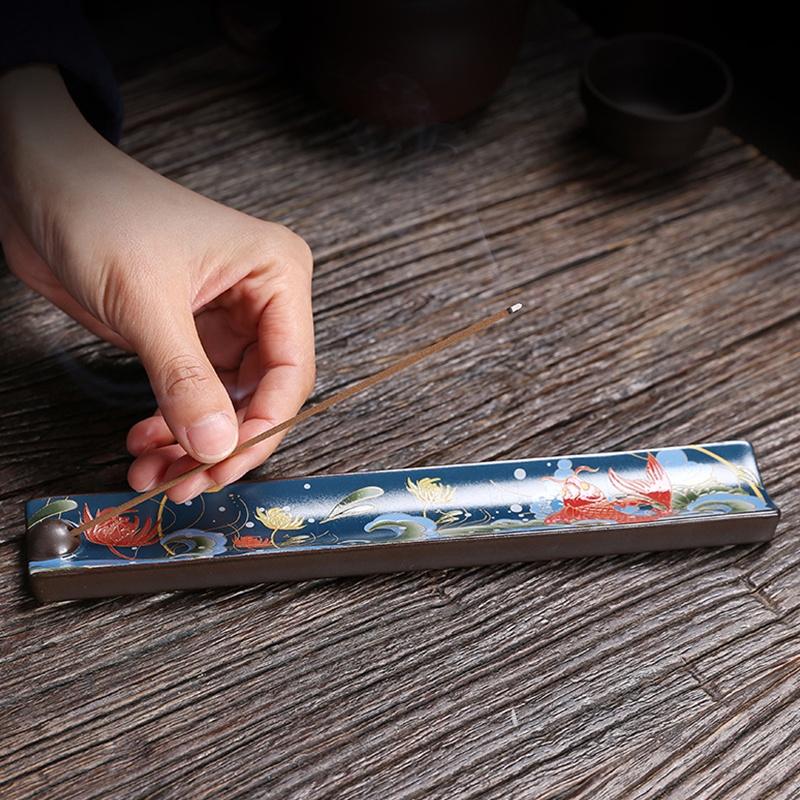 Ceramic Incense Burner Chinese Style Enamel Color Indoor Aromatherapy Burner