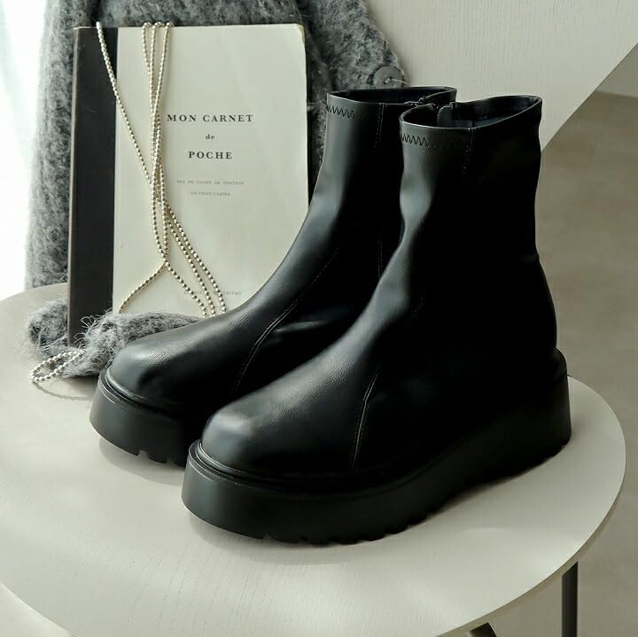 Vivian Tera X Omi Collaboration Short Boots with a Thick, Stretchy Sole, Women's, V6363AW, Dark Brown, Size S (22.0-22.5).