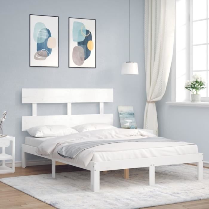 VidaXL Bed Frame with Headboard White Small Double Solid Wood 3193502