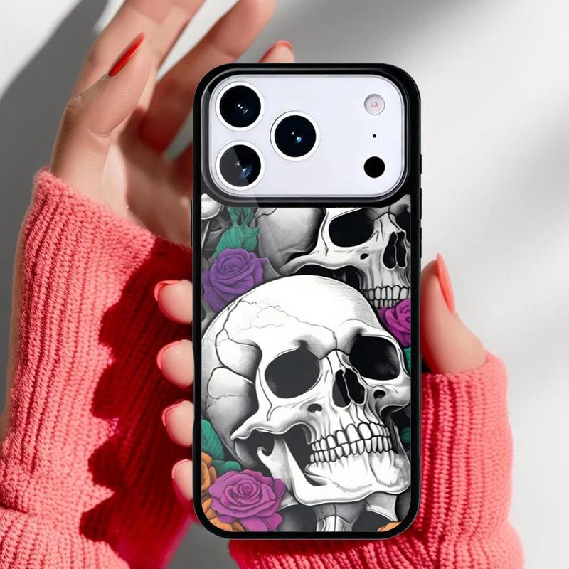 

Skull And Roses Abstract Art Phone Case for iPhone 17 Air 16e 15 14 13 Pro Max Back Cover for 12 11 Pro Coque iPhone 12 Pro Max