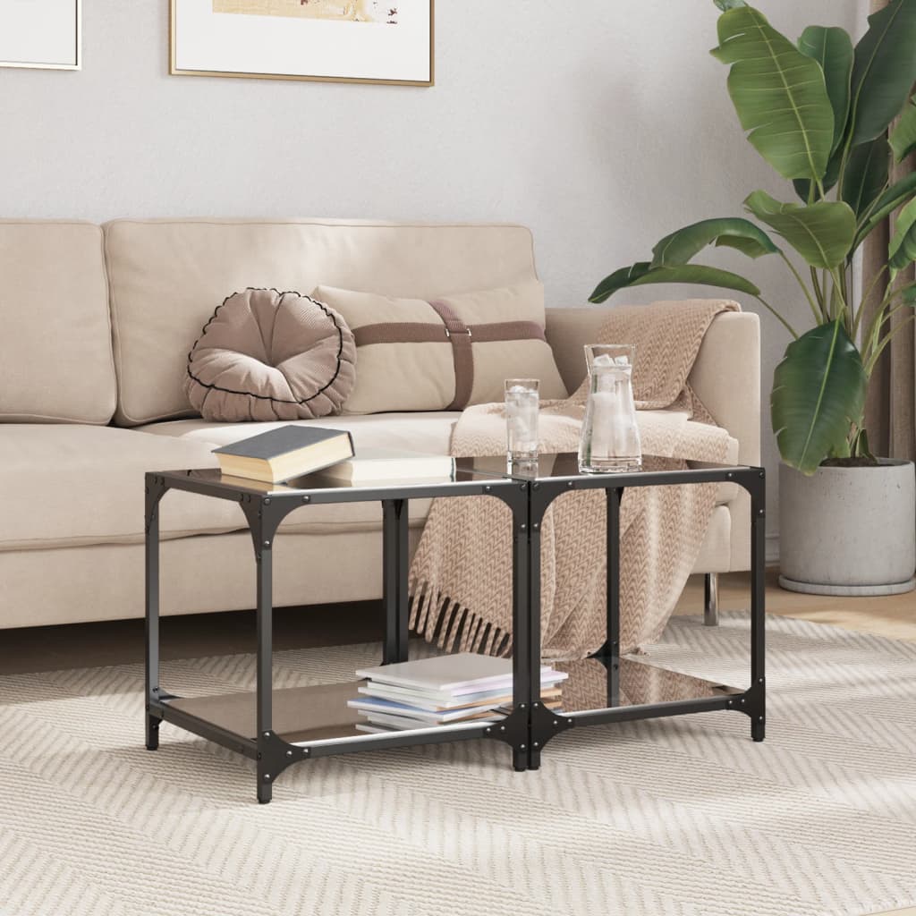 Vidaxl Coffee Tables with Black Glass Top, 2 Pcs, 40X40X40 Cm