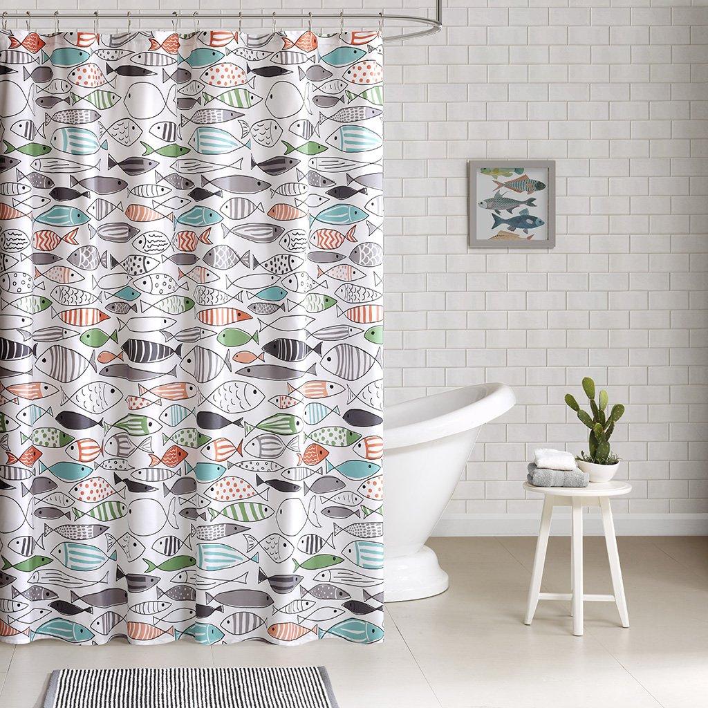 Karpfen Cartoon See Fische Duschvorhang Blau Vintage Fische Duschvorhänge Badezimmer Heimdekor Sets Polyester Stoff Mit Haken