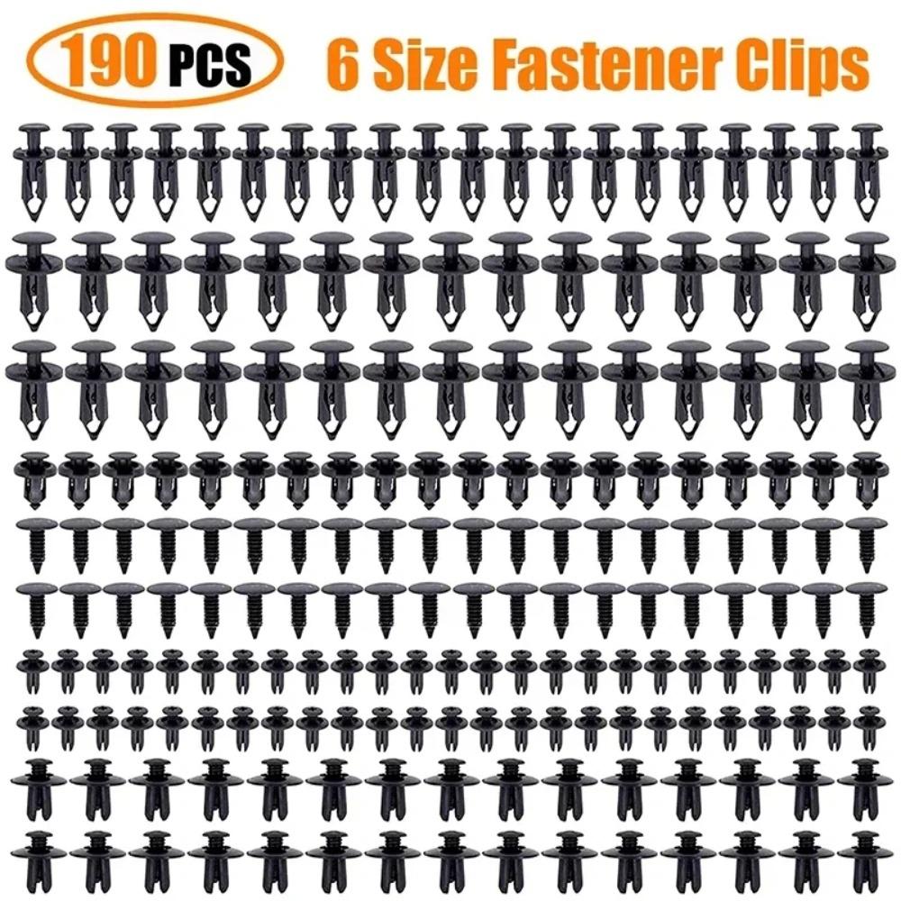 

190-Piece Car Frame Fastener Set: 6-Size ABS Plastic Push Rivets for Door Panels, Bumpers and Interiors