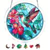 Acrylic Puzzle Hanging Ornament 83 2D Round Suncatcher with Hummingbird and Floral Pattern for Home Window Decor Display