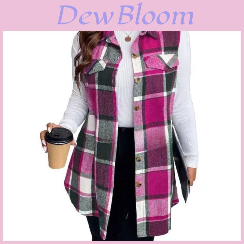 Casual Womens Sleeveless Vest Spring Plaid Buttonfront Polyester Top For Adults