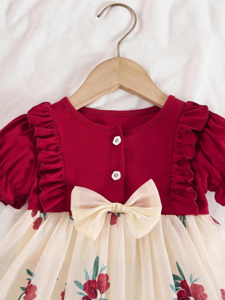 Abito Principessa con Stampa Ciliegie Rosse con Accessori per Capelli a Fiocco per Bambini