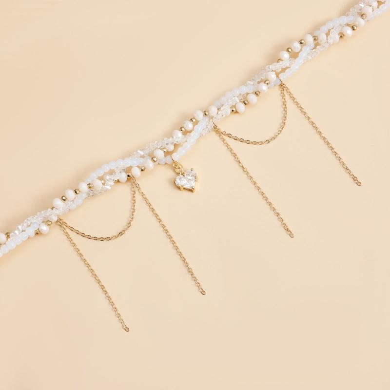 Elegant Multi Layer Heart Tassels Necklace Adjustable Length Beaded Neck Chain for Women Girls Fashion Jewelry Gift