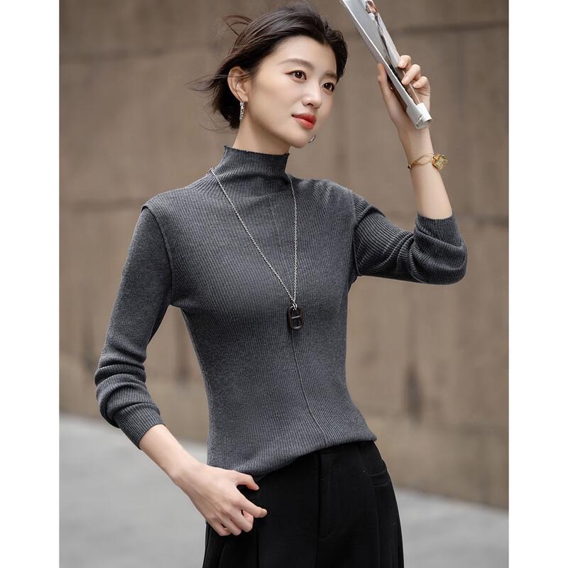 Women's Merino Wool Blend Semi-High Neck Slim-Fit Knit Sweater
