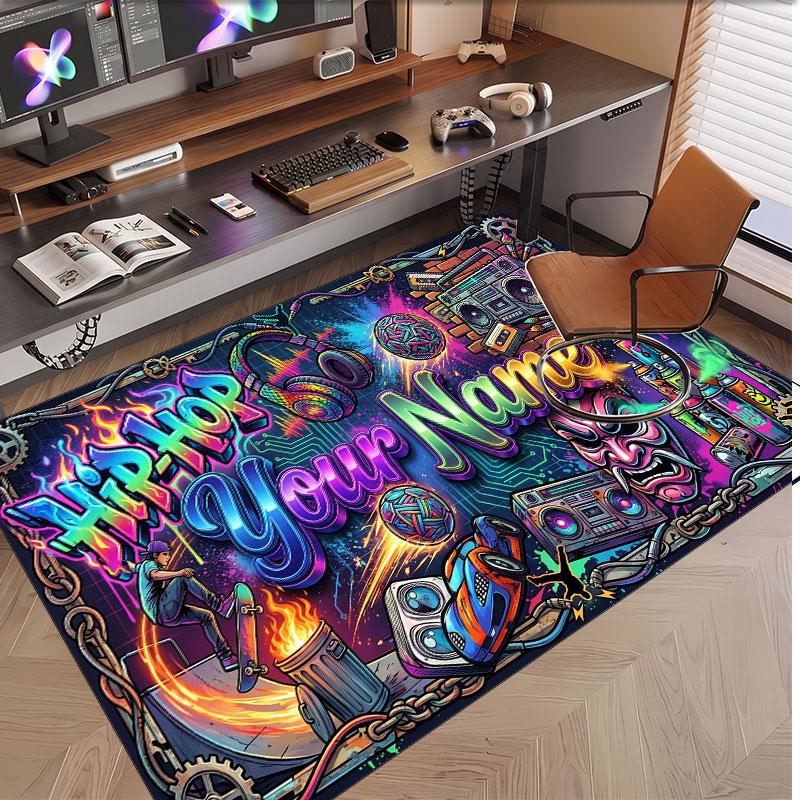 Music DJ Theme Soft Crystal Velvet Rug Custom Name & Text Print Non Slip Floor Rug for Bedroom Living Room