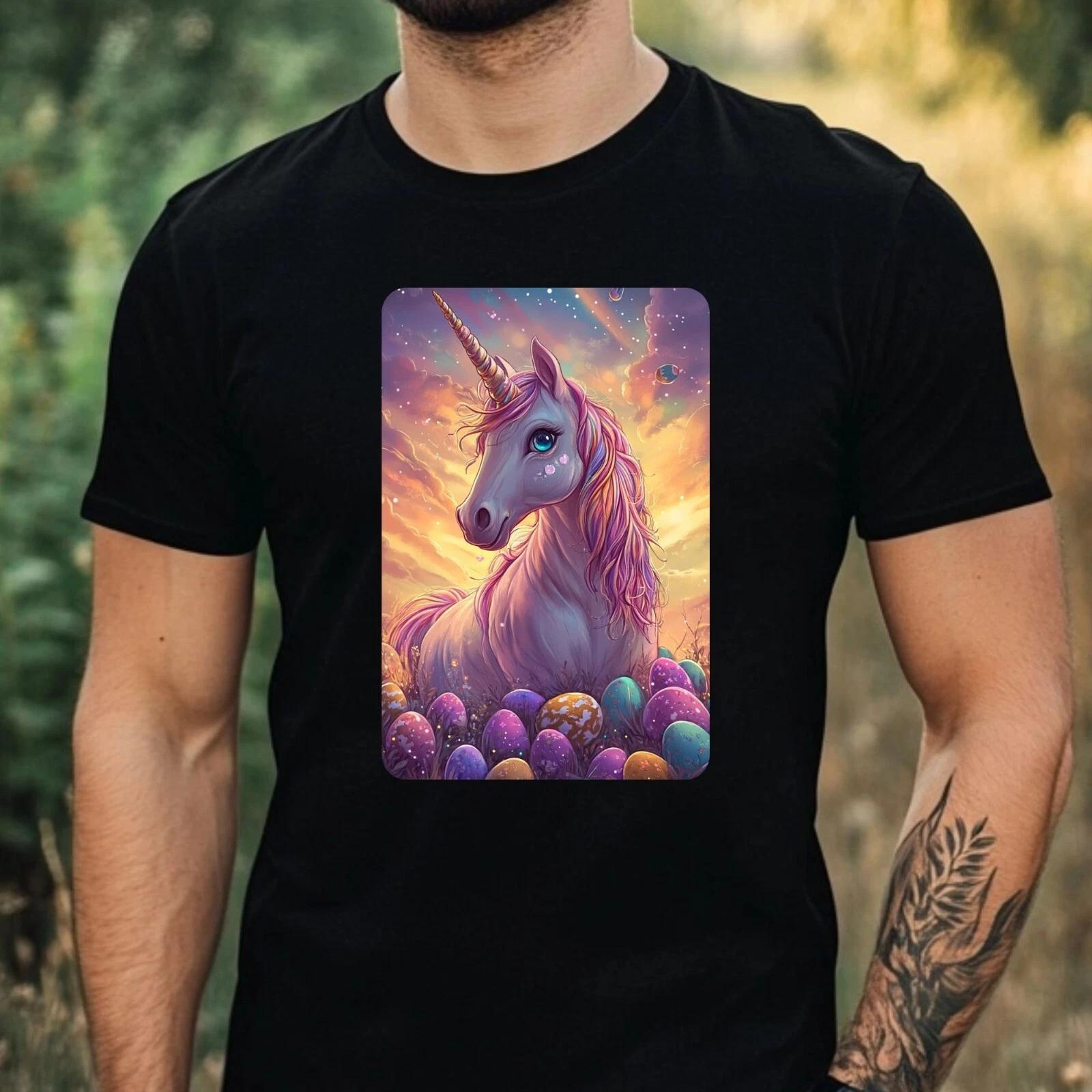 T-Shirt Herren Oster Einhorn Motiv Baumwolle Größe XS bis 5XL L