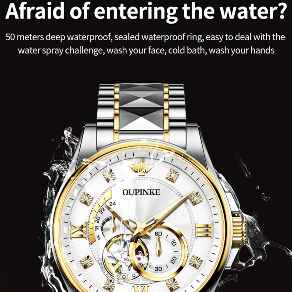 OUPINKE Herrenuhr Multifunktional Leuchtend Skelettiert Business Mechanisch High-End Uhr