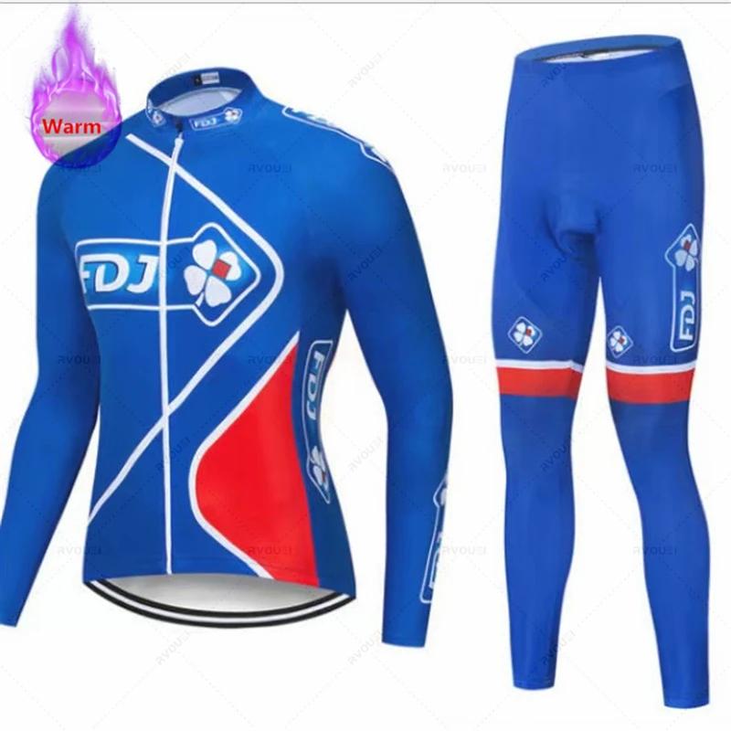 Fdj Team 2026 Winter Cycling Clothing Men's Thermal Fleece Bicycle Clothing Set Outdoor MTB Bike Bib Pants Ropa Maillot Ciclismo