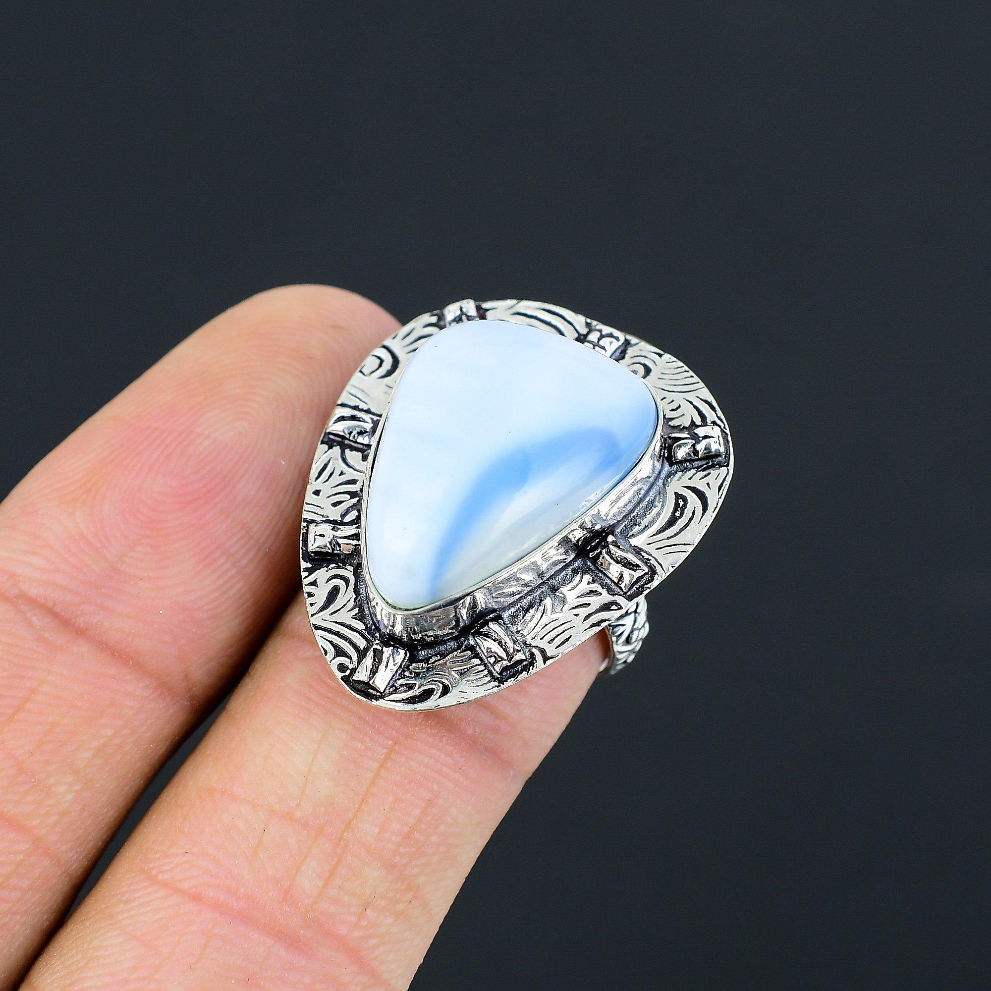 Womens day Sale 925 Silver Natural Owyhee Blue Opal Statement Trendy Ring US 7.5 7.5