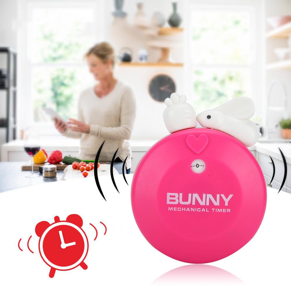 Cartoon Rabbit Mechanical Manual Kitchen Cooking Timer Alarm Reminder Timepiece Countdown ToolRose