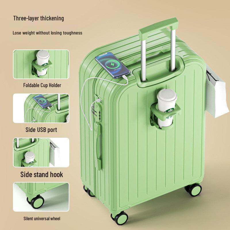 Sturdy Carry-On Suitcase with Wheels, Durable, Large Capacity, Password Lock, and Charging Port