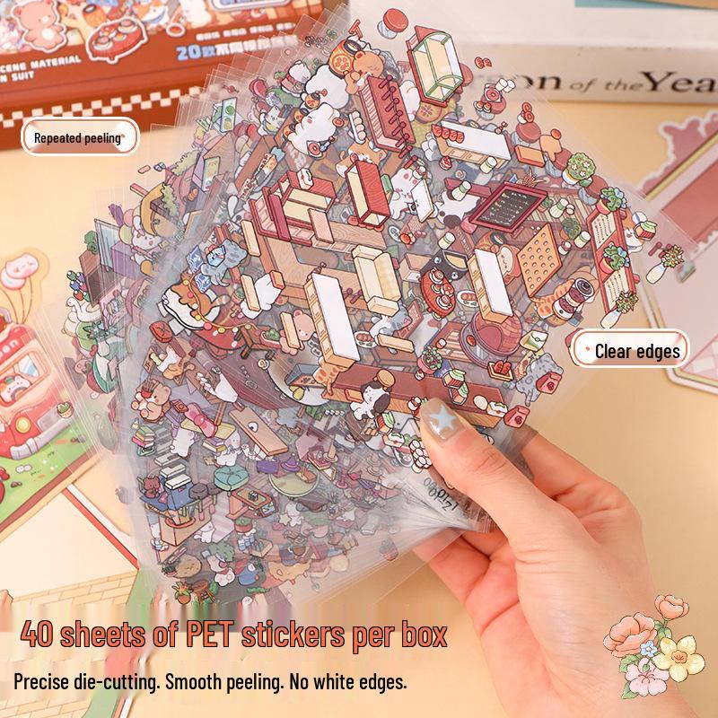 Miniature Diorama Sticker Set: 20 Styles of Transparent Cartoon Stickers for DIY Collage and Children's Crafts.