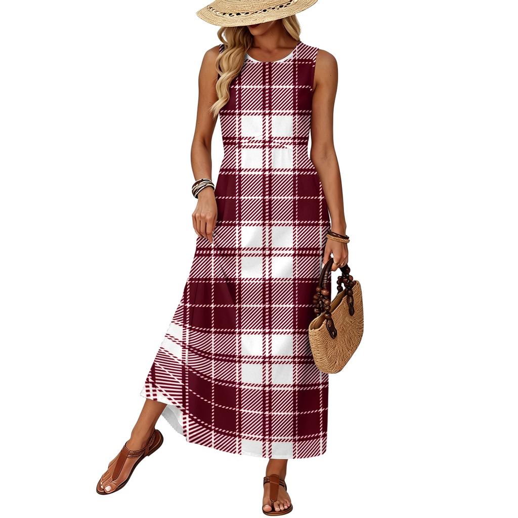 Women Summer Casual Dress Sleeveless Maxi Dress with Pockets Loose Fit Beach Vacation Sundress Lightweight Comfortable