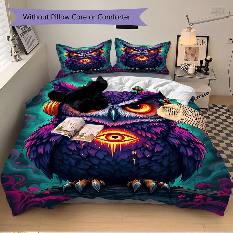 3pc Owl Cover Set - 1 Quilt Cover + 2 Pillowcases, All Seasons Bedroom Setting, Perfect for Home040