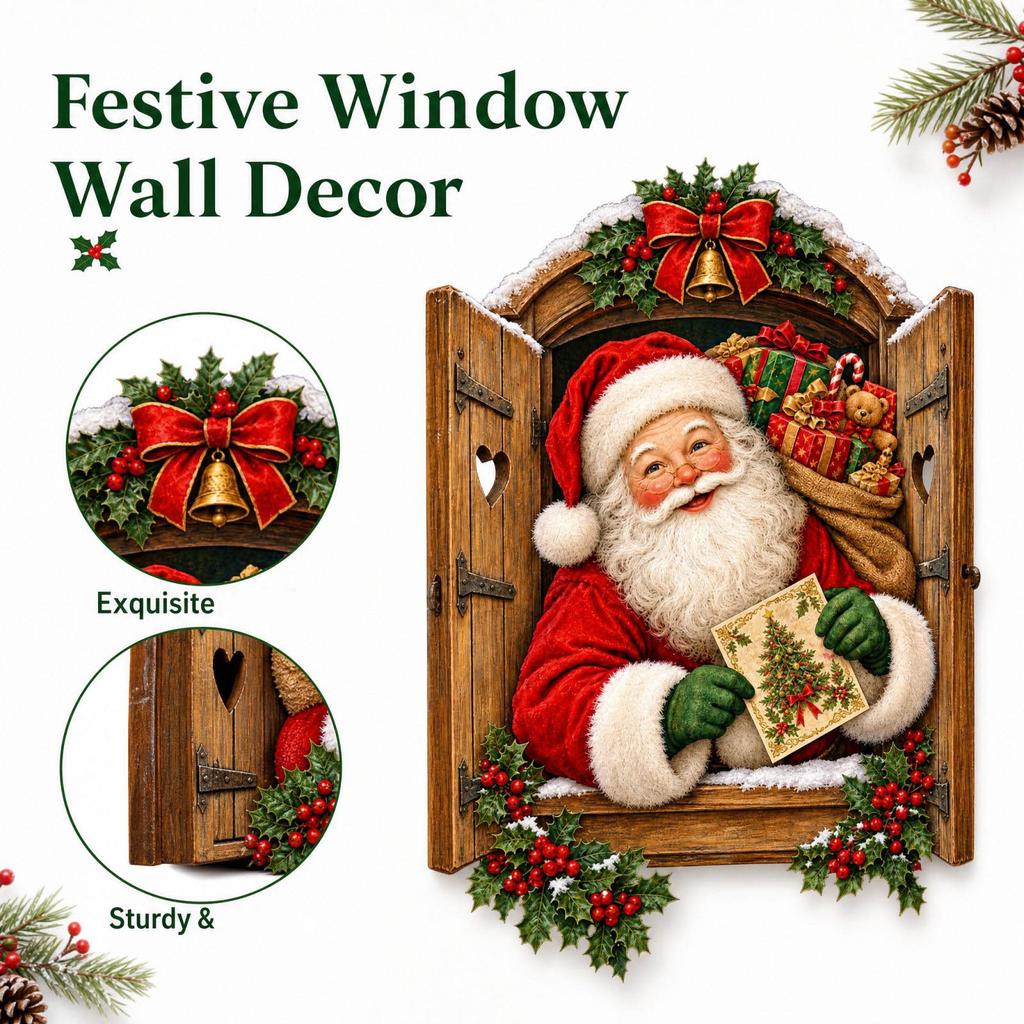 Retro 3D Christmas Self-Adhesive Wall Stickers, Removable Holiday Decals for Bedroom Wall Decor