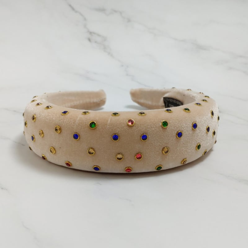 

LALA Бархатная зигзагообразная повязка для волос с драгоценными камнями - Бежевая FREE