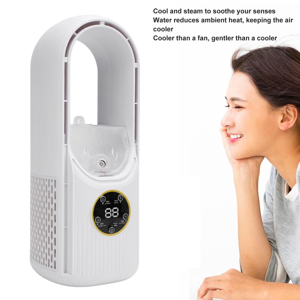 Bladeless Desk Fan Timed Air Conditioning Fan USB Rechargeable Portable Bladeless Fan Small Desktop Fan with Colorful Lights