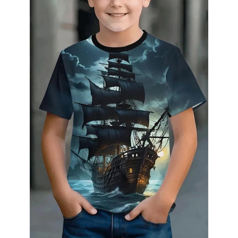 Fashion Children's Clothing Crew Neck Short Sleeve 3D Casual Color Printing Casual Short Sleeve Crew Neck T-Shirt