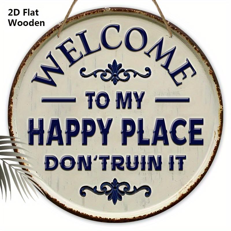 

Деревянная приветственная табличка «Счастливое место» - Уникальные фигурки-украшения - Идеально для входной двери, двора, крыльца, декора комнаты 20cm/7.87in серый