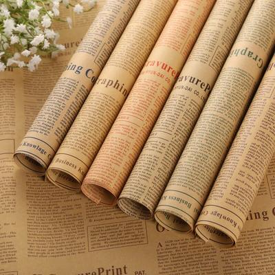 Vintage Kraftpapier Retro Englische Zeitung Doppelseitiges Geschenkpapier Blumen DIY Artware Paket Buchumschlag Wrap Verpackung 52x75
