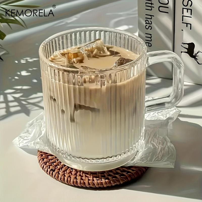 

KEMORELA 1/2PCS Vertical Grain Glass Coffee Cup 350ML Water Cup With Handle Suitable Iced Coffee Juice Cup Valentine s Day Gifts 301-400ml