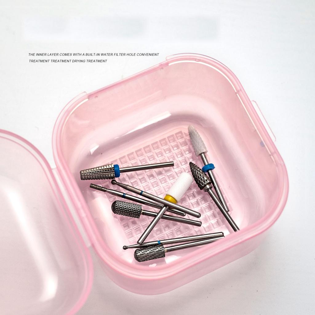Nail Tools Storage Box Organizer Nail Tools Sterilizer Box Plastic Nail Drill Bit Disinfectant Container Manicure Tools