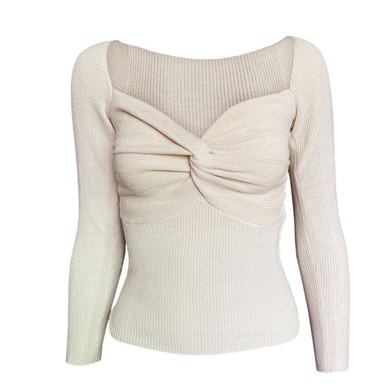 Uformelle solide slanke gensere kvinner V-hals Langermet genser Topp Høst Criss Cross Knot Strikket Pullover Streetwear