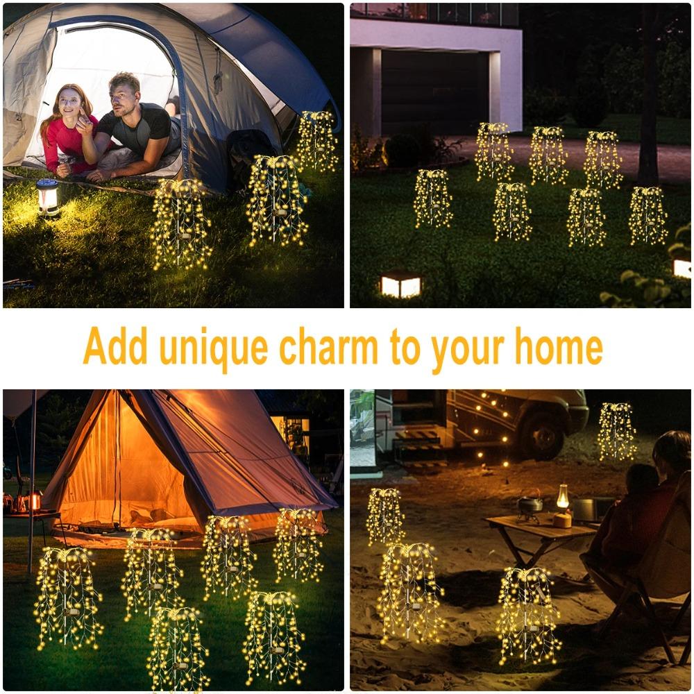 Solar Powered 200/120LED Willow Tree Fireworks Lamp 8 Modes Outdoor Garden Lights Multicolour/warm Decorative String Light