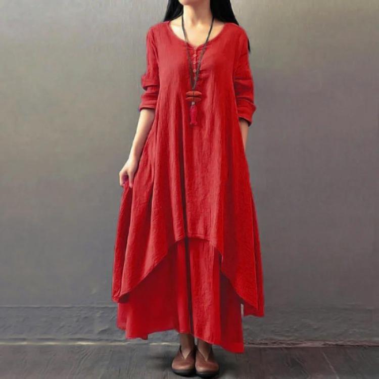 Muslim Women Abaya Loose Baggy Maxi Dress Casual Cotton Linen Kaftan Long Sleeve Irregular Design Robe Plus Size M To 5XL