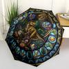 Dinosaur Glass Art Pattern Umbrella, Portable and Foldable Design, 8 Ribs, a Casual Accessory for Halloween, Christmas, and Birthday Gifts.