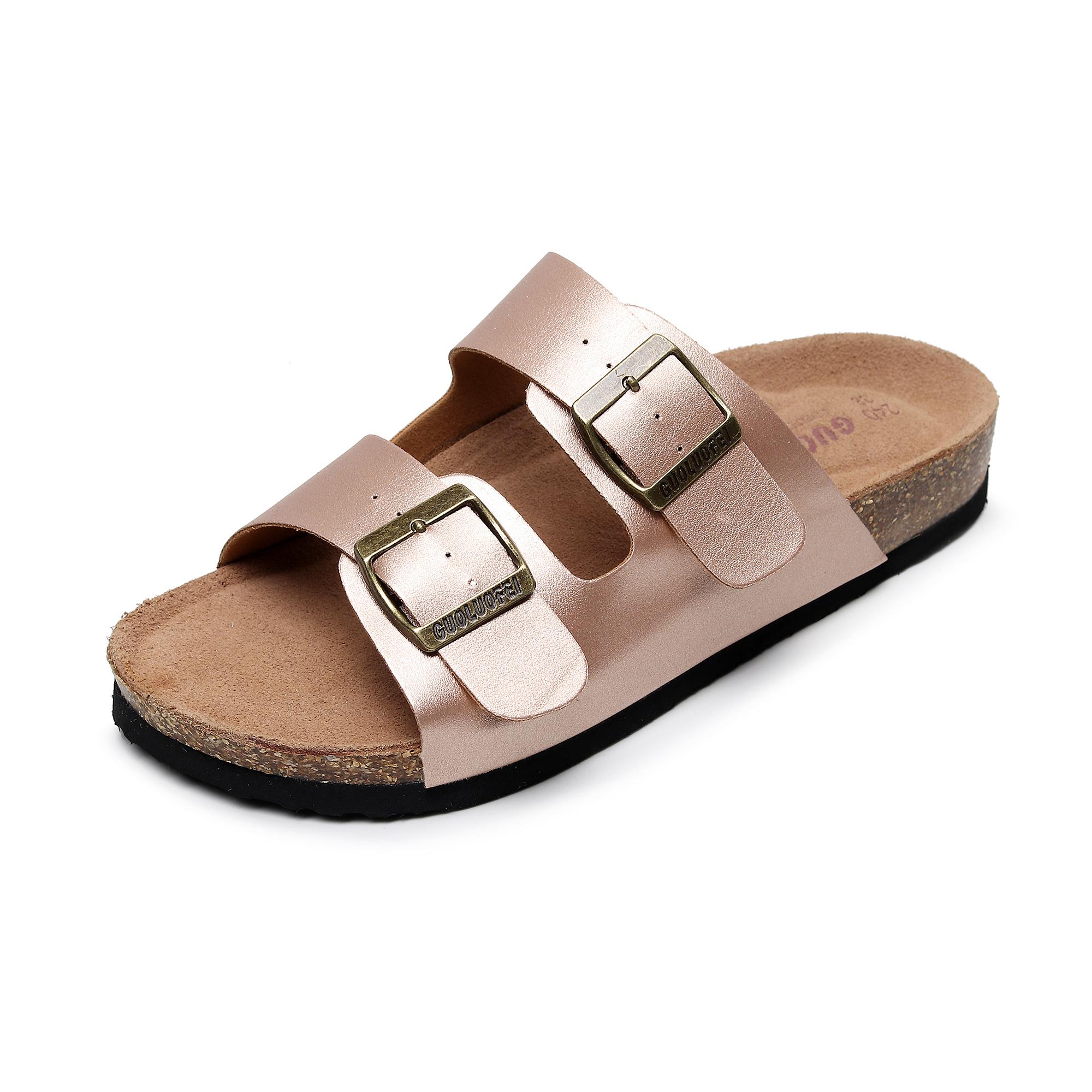 

Женские тапочки Cork Footbed Sandal 2 Strap Цвет шампанского Роскошные уличные модные сандалии больших размеров для дизайнеров 36