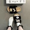 Soft Cute Suede One-word Fluffy Shoes for Women To Wear Autumn and Winter New Fashion Casual Thick-soled Cotton Slippers