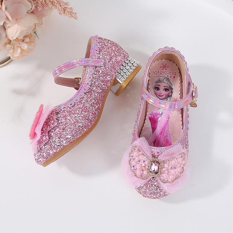 Scarpe col tacco alto da bambina Nuove scarpe di cristallo Elsa per bambini Scarpe da principessa Frozen Scarpe da spettacolo per bambine