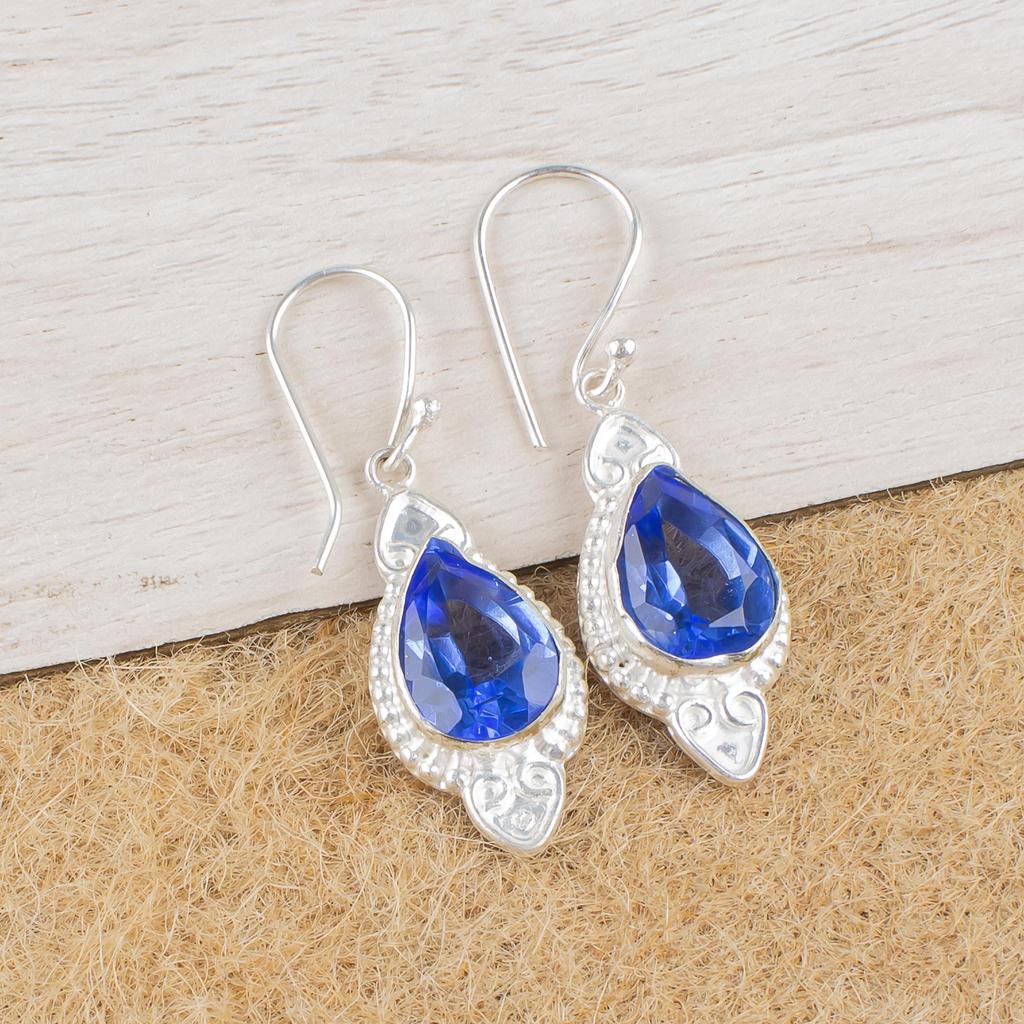 Tanzanit ručně vyráběné náušnice z drahých kamenů, 925 masivní náušnice ze sterlingového stříbra Starožitné šperky, náušnice pro zásnubní dárek