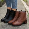 Large size new autumn and winter side zipper retro style pointed head thick heel women's short boots lace-up Martin boots