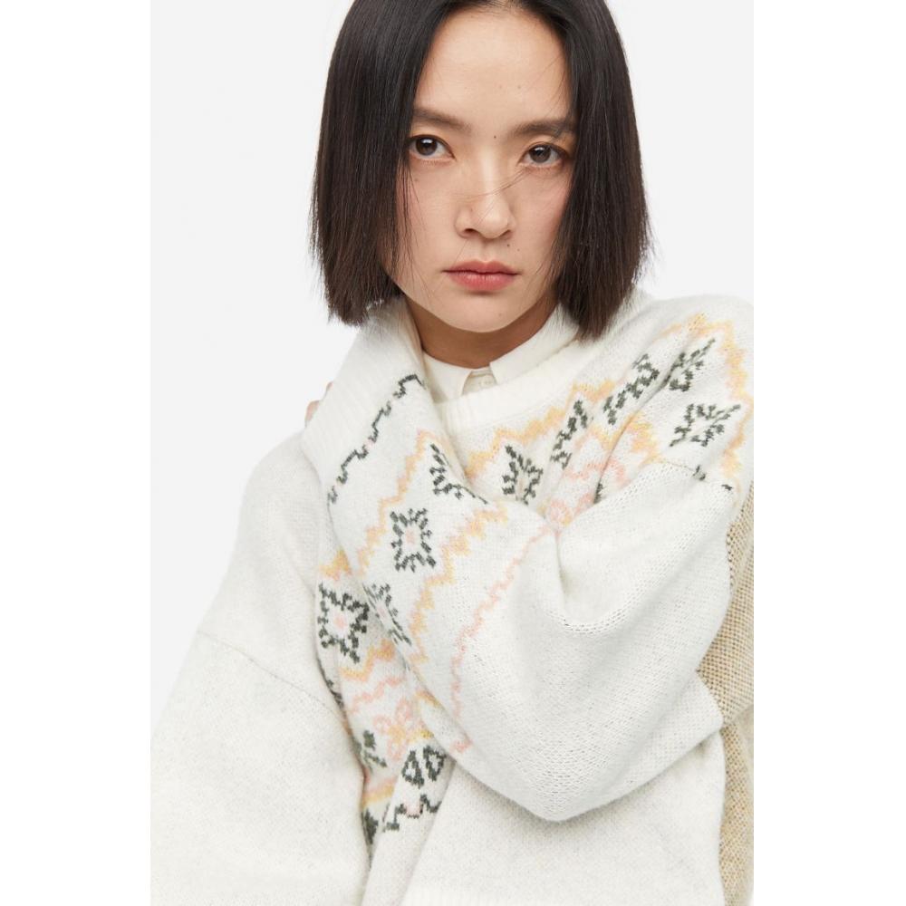 

Свитер жаккардовой вязки HM кремового цвета