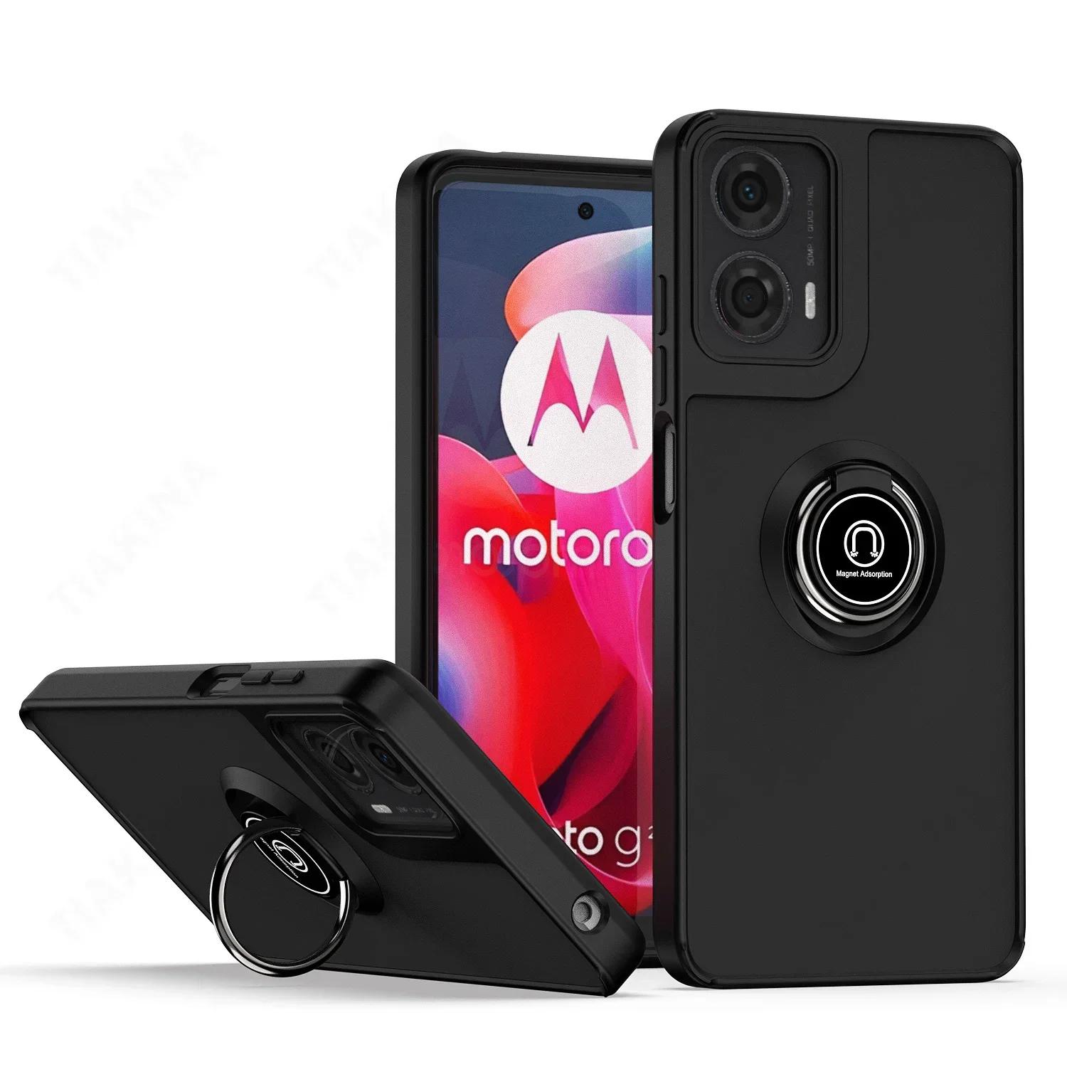 

Матовый полупрозрачный чехол для Motorola Moto G24 Power Чехол Магнитный держатель-кольцо Бронированный чехол для Motorola Moto G34 G85 5G for Moto G24 Power чёрный