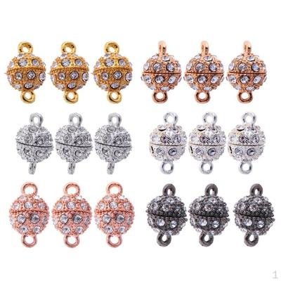 18 Pieces Rhinestone Round Ball Magnetic Clasp Fit Necklace Bracelet DIY Findings Mixed Supply