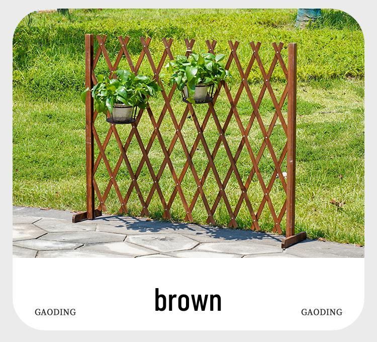 Zatahovací venkovní plot pro domácí mazlíčky a zahradu z masivního dřeva s antikorozním ochranným zábradlím a stojanem na květiny