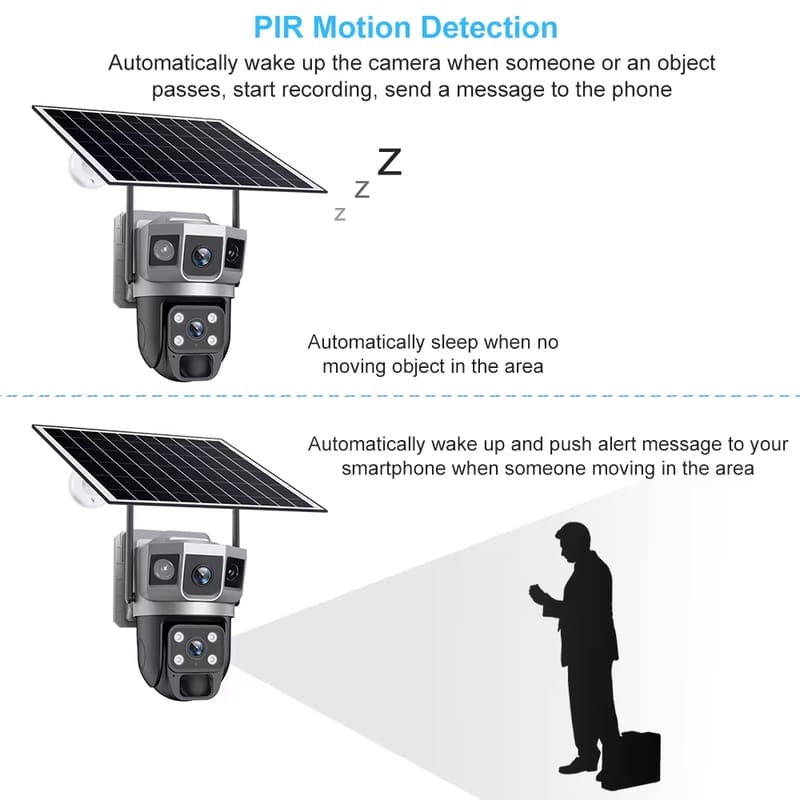 Dual Lens Three Screens WIFI Solar Camera 12MP 10X Zoom CCTV Outdoor Automatic Tracking Humanoid Detection Support PTZ IP66 Cam