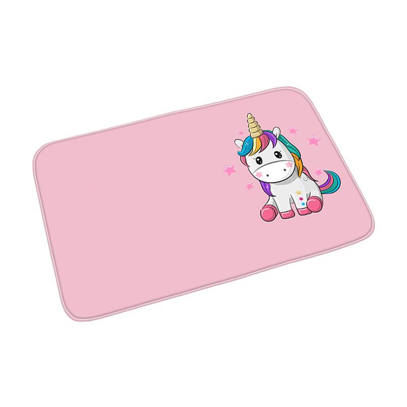 Pink Cute Cartoon Unicorn Pattern Doormat Bedroom Living Room Hallway Floor Rug Decor Balcony Anti-Slip Home Carpet Furry Mat
