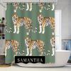 Stylish Tiger Print Shower Curtain for Bathroom Decor Personalized Custom Name Adding Green Background Pattern Home Decoration.