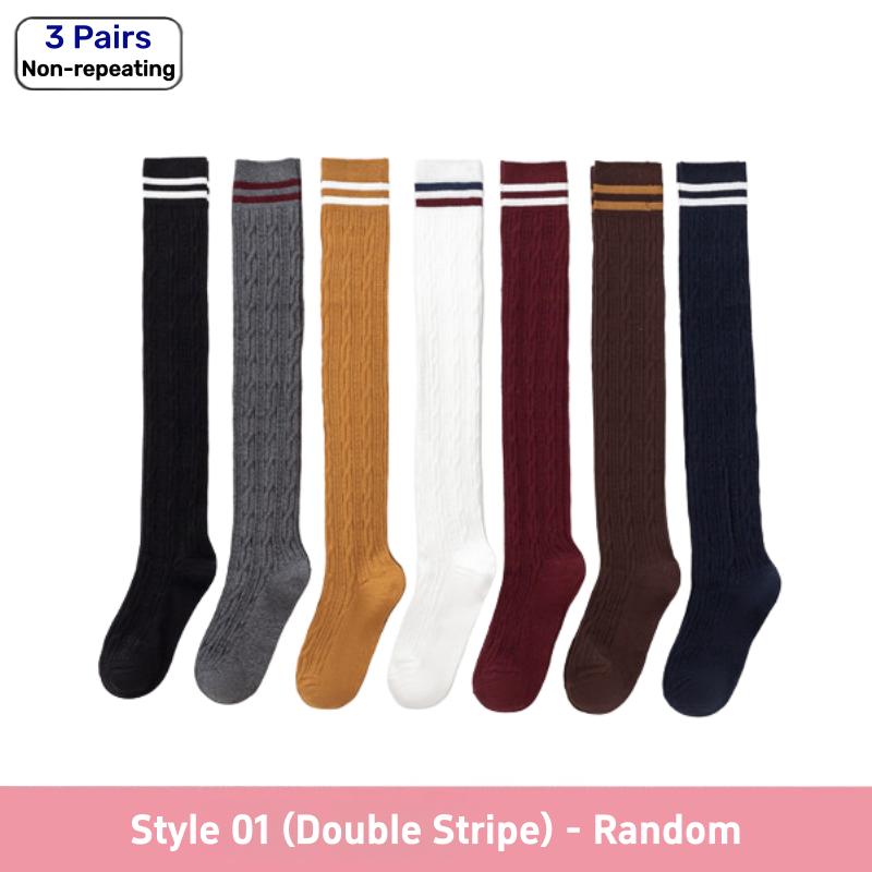 1 3 Pairs Women's Cotton Thigh High Socks Over The Knee Colorful Striped Pattern Casual Daily Wear Fashion Socks Black White