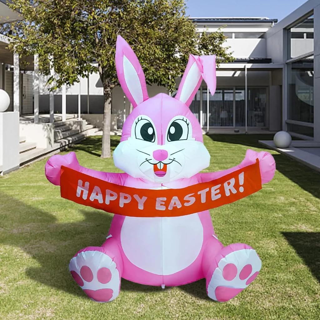 Red Bunny Inflatable Adornment Easter Inflatables Decorations LED Lights  Yard Decorations Indoor Outdoor Garden Decorations