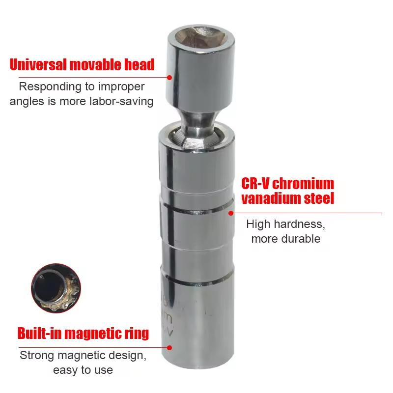 Spark Plug Socket Wrench Adapter 14mm16mm Set Universal Joint With Magnetic Flexible Socket Thin Wall 3/8" Drive Car Repair Tool