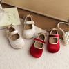 Girls Velvet Mary Janes With Bow Button Detail Soft Sole Flat Shoes Toddlers Kids